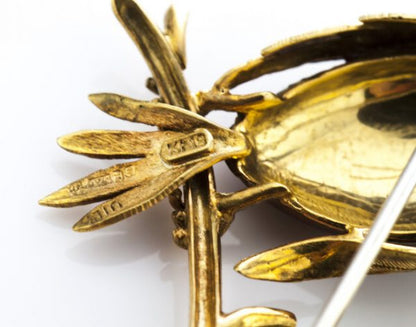 Vintage Enamel, Diamond, Ruby and 18ct Yellow Gold Bird Brooch, Circa 1960s