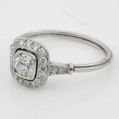 0.60ct Cushion Shaped Old Mine Cut Diamond Cluster Engagement Ring