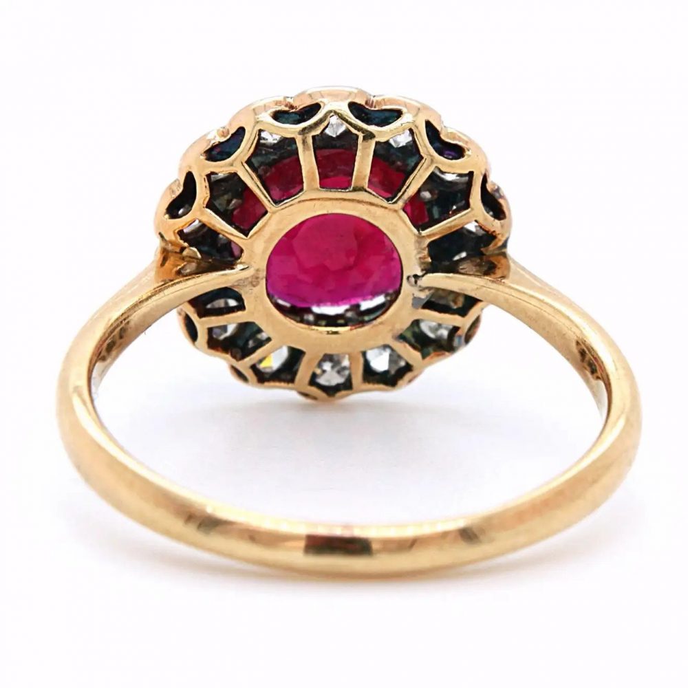 Antique Natural No Heat Burma Ruby and Diamond Cluster Ring