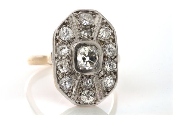 Antique Art Deco Old Cut Diamond Cluster Ring, 1.06 Carats