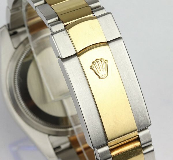 Rolex Mens Datejust 116243 Steel and Gold 36mm Automatic Watch, blue dial, diamond bezel, Two diamond Arabic numerals, screw-down crown, sapphire crystal, Oyster bracelet. With Rolex box and papers, tag and bezel protector.