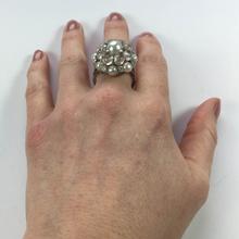 Cats Eye Moonstone, Pearl and Diamond Cluster Bombe Cocktail Ring