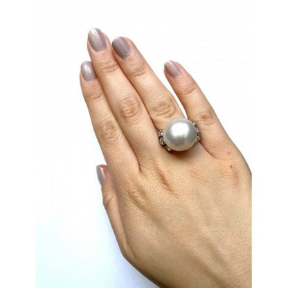 Vintage Baroque Mabe Pearl and Diamond Cocktail Ring, Circa 1990