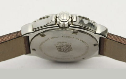 Tag Heuer Formula 1 Ladies Sparkling Diamond Bezel Mother of Pearl Dial 36mm Quartz Watch; Ref. WAC1217, on a TAG Heuer brown satin/leather strap with Tag Heuer buckle