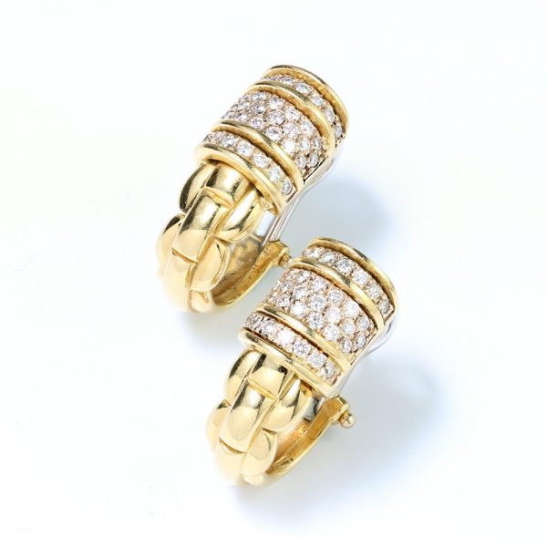Fope Diamond Set 18ct Yellow Gold Earrings; 1.36 carats, Made in Italy Circa 1990s