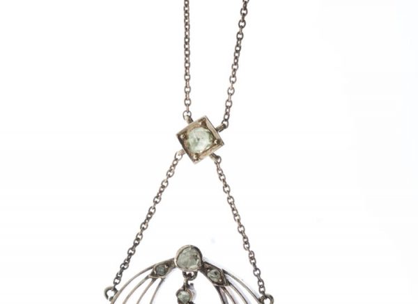 Antique 19thC Diamond Openwork Pendant Necklace, set with 3.83 carats of mixed-cut diamonds, in 15ct yellow gold, Made in England, Circa 1850