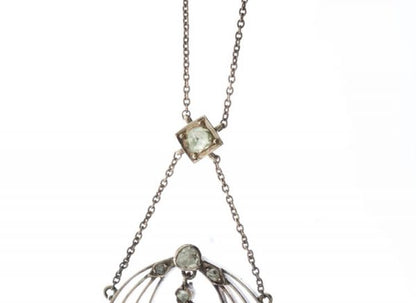 Antique 19thC Diamond Openwork Pendant Necklace, set with 3.83 carats of mixed-cut diamonds, in 15ct yellow gold, Made in England, Circa 1850