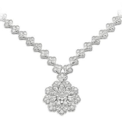 Statement Rose Cut Diamond Necklace with Cluster Pendant, 18.86 carats
