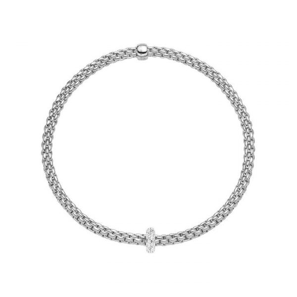 Fope 18ct White Gold Bracelet featuring a central 0.18ct pavé diamond set rondel. From the FOPE Prima collection. Model 745B