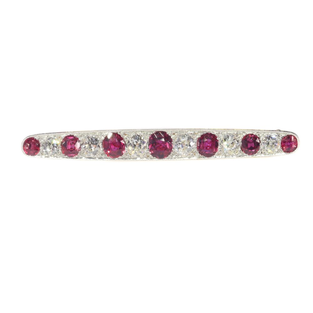 Art Deco 3.5ct Ruby and Diamond Bar Brooch