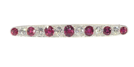 Art Deco 3.5ct Ruby and Diamond Bar Brooch
