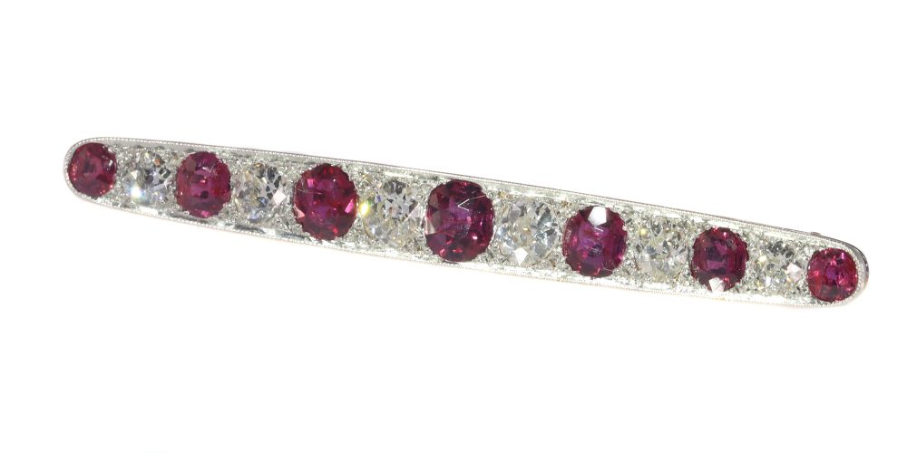 Art Deco 3.5ct Ruby and Diamond Bar Brooch