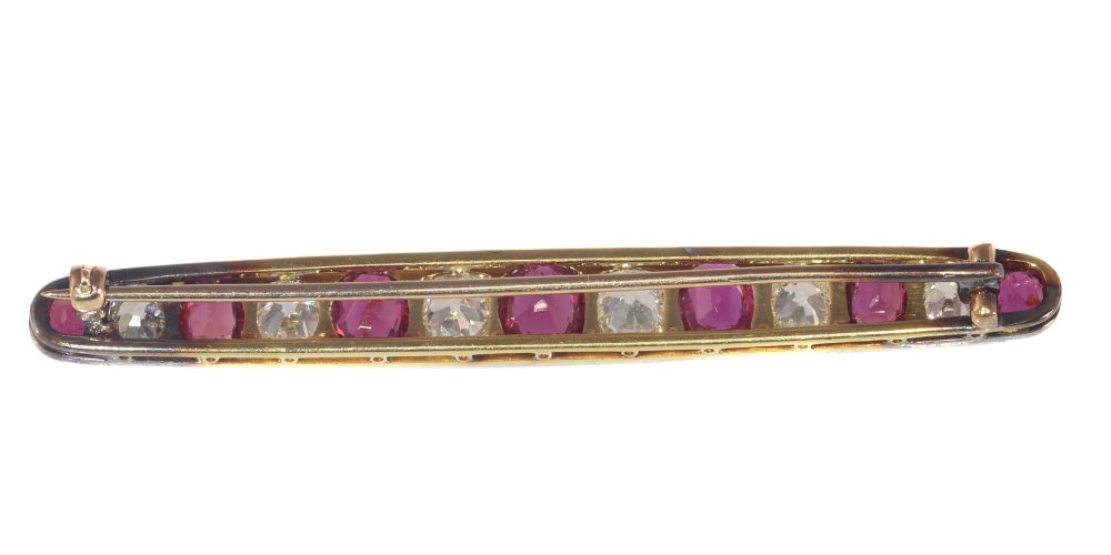Art Deco 3.5ct Ruby and Diamond Bar Brooch
