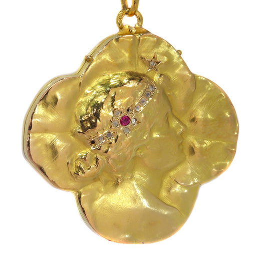 Art Nouveau 18ct Yellow Gold Four Leaf Clover Locket Pendant
