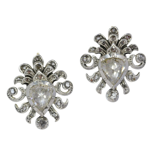 Victorian Diamond Earrings In Silver And 18 Carat Yellow Gold