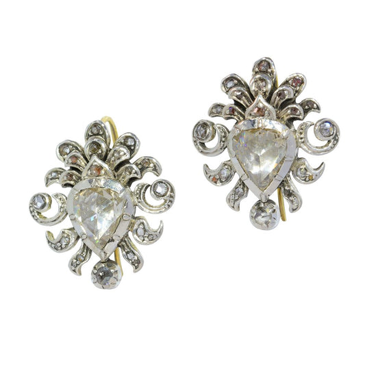 Victorian Diamond Earrings In Silver And 18 Carat Yellow Gold