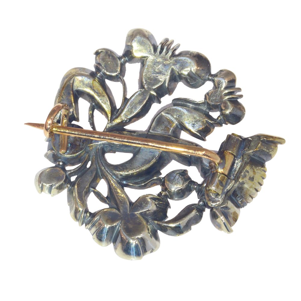 17th Century Baroque Antique Rose Cut Diamond Brooch, Circa 1680