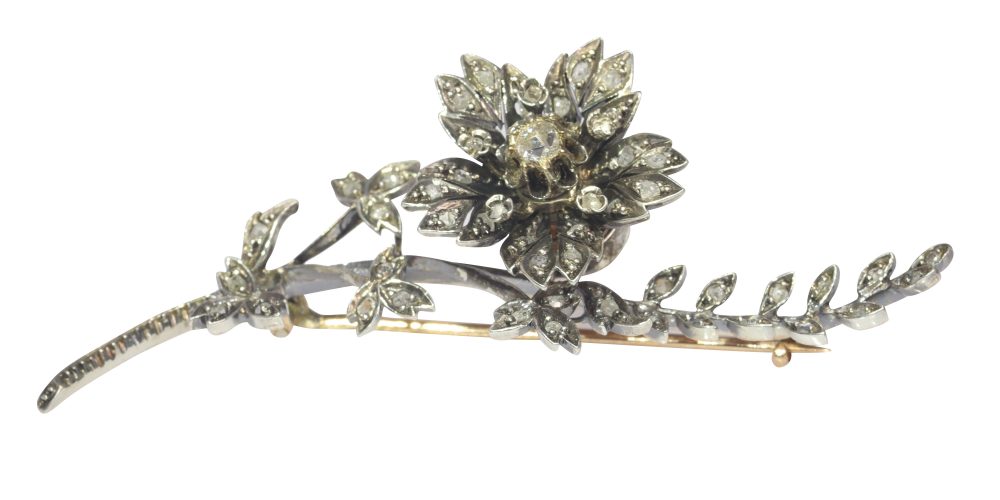 Antique Victorian Diamond Trembleuse Floral Spray Brooch en Tremblant