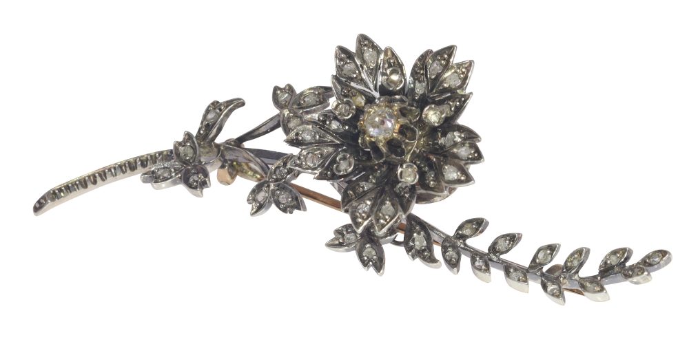 Antique Victorian Diamond Trembleuse Floral Spray Brooch en Tremblant