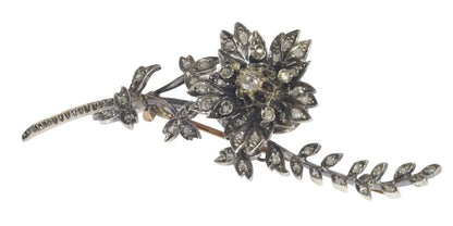 Antique Victorian Diamond Trembleuse Floral Spray Brooch en Tremblant