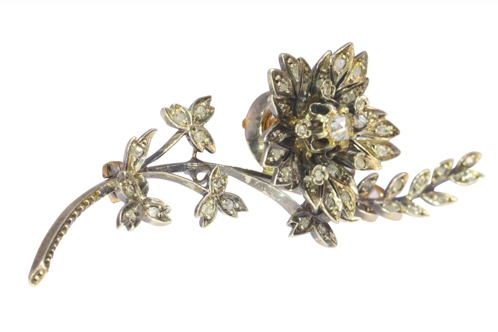 Antique Victorian Diamond Trembleuse Floral Spray Brooch en Tremblant