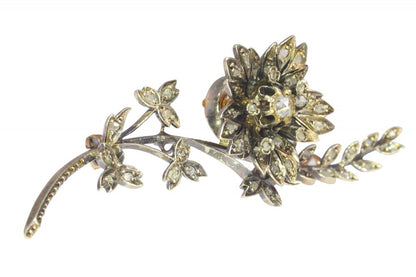Antique Victorian Diamond Trembleuse Floral Spray Brooch en Tremblant