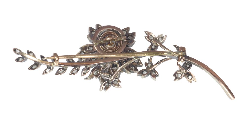Antique Victorian Diamond Trembleuse Floral Spray Brooch en Tremblant