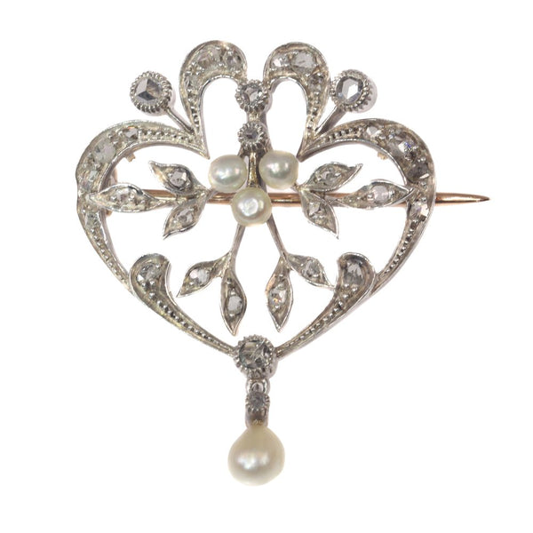 Antique Rose Cut Diamond Brooch Pendant with Seed Pearls