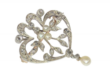 Antique Rose Cut Diamond Brooch Pendant with Seed Pearls