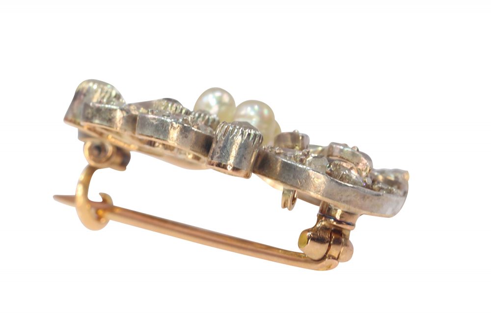 Antique Rose Cut Diamond Brooch Pendant with Seed Pearls