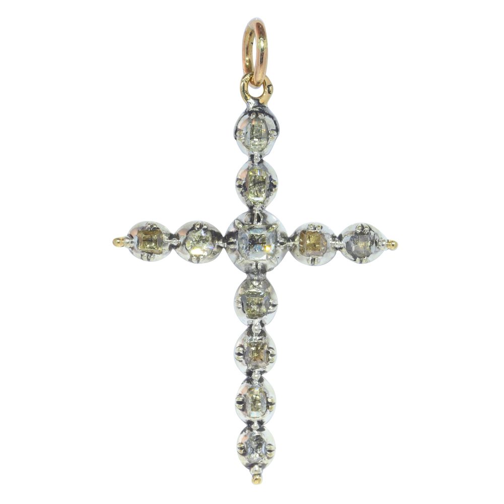 Antique Rococo 18th Century Diamond Cross Pendant, set with table-cut and rose-cut diamonds. Late Baroque Circa 1750