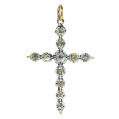 Antique Rococo 18th Century Diamond Cross Pendant, set with table-cut and rose-cut diamonds. Late Baroque Circa 1750