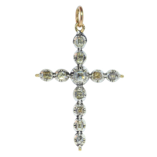 Antique Rococo 18th Century Diamond Cross Pendant, set with table-cut and rose-cut diamonds. Late Baroque Circa 1750