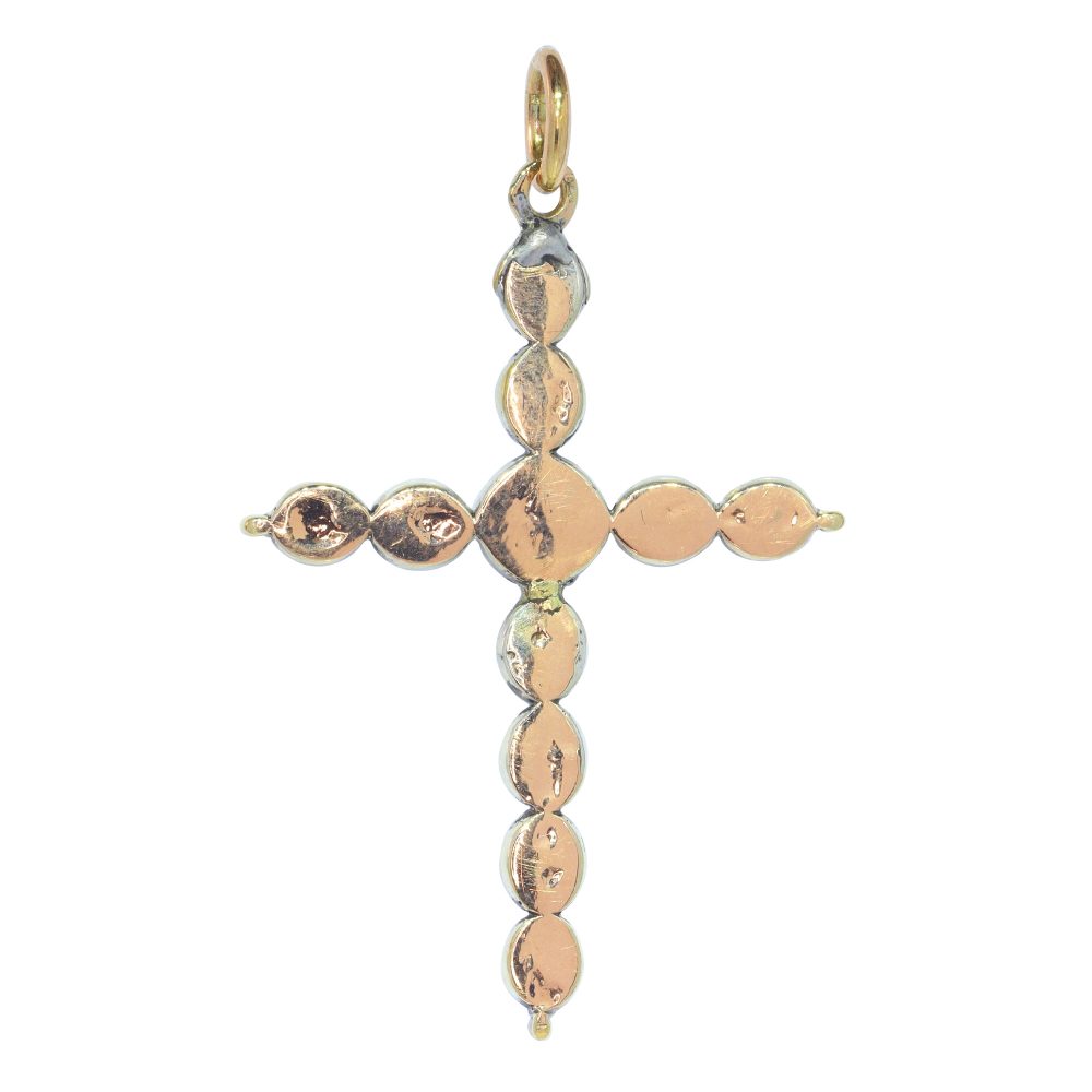 Antique Rococo 18th Century Diamond Cross Pendant, set with table-cut and rose-cut diamonds. Late Baroque Circa 1750