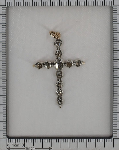 Antique Rococo 18th Century Diamond Cross Pendant, set with table-cut and rose-cut diamonds. Late Baroque Circa 1750