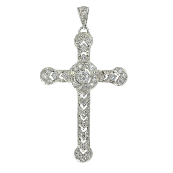 Vintage 1950s Diamond Cross Pendant in Platinum