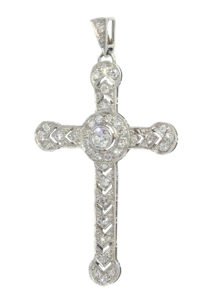 Vintage 1.15ct Diamond Cross Pendant in Platinum Circa 1950s