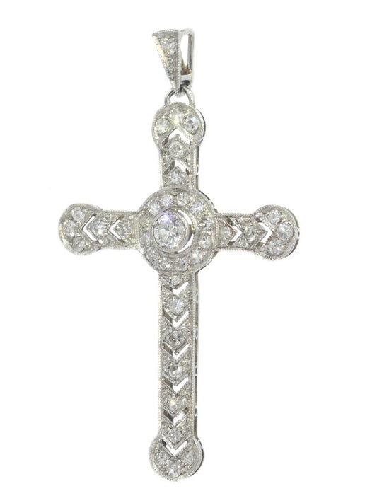 Vintage 1.15ct Diamond Cross Pendant in Platinum Circa 1950s