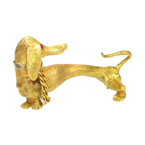 Vintage gold dachshund dog brooch