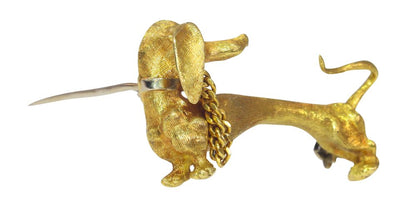 Vintage gold dachshund dog brooch