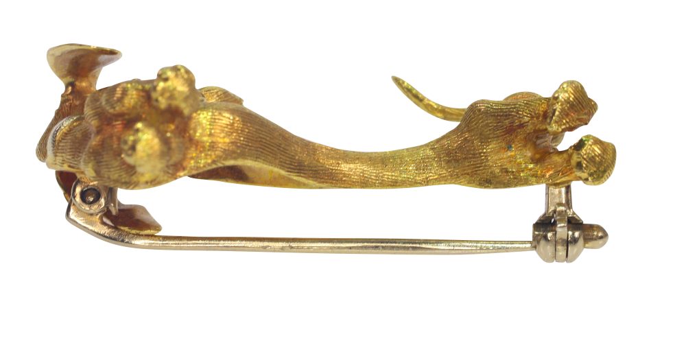 Vintage gold dachshund dog brooch