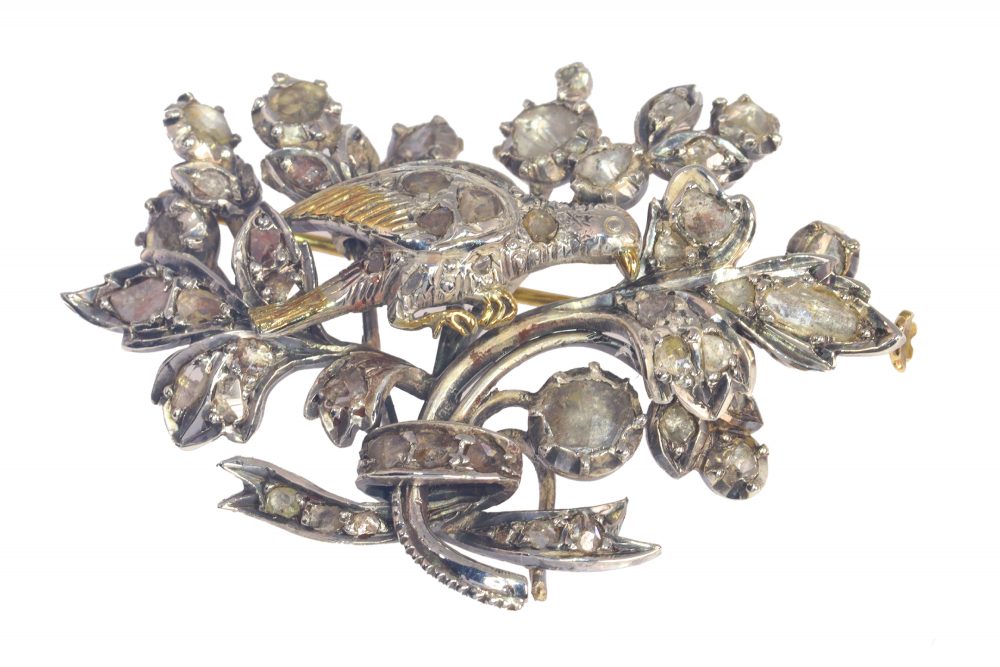 19th century Rose Cut Diamond Brooch with bird