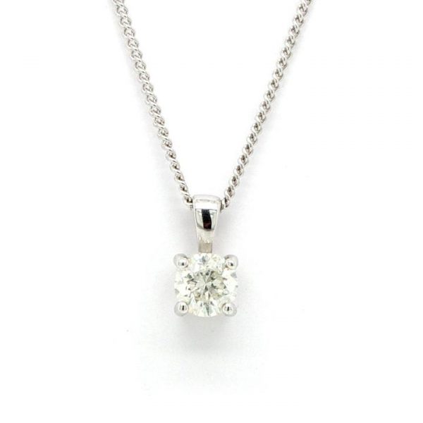 Diamond Single Stone Pendant; featuring a solitaire 0.56 carat brilliant cut diamond, four-claw set in 18ct white gold