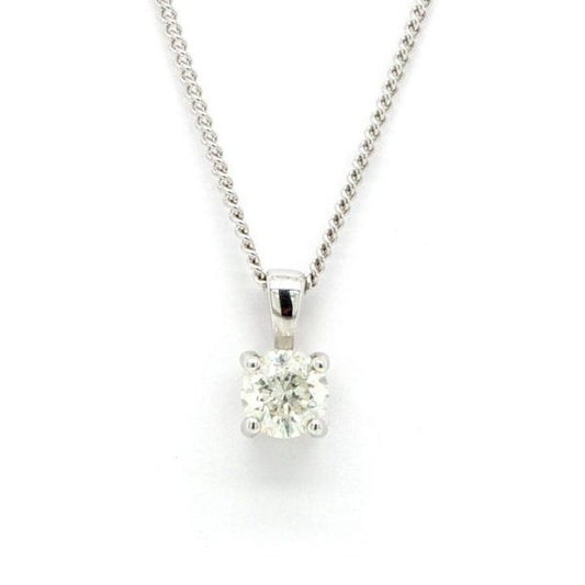 Diamond Single Stone Pendant; featuring a solitaire 0.56 carat brilliant cut diamond, four-claw set in 18ct white gold