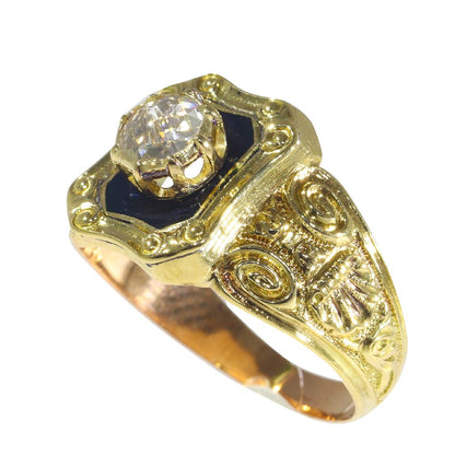 Antique Early Victorian Diamond Ring with Black Enamel