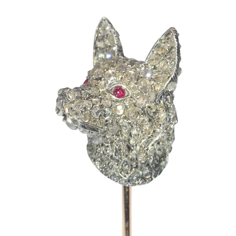 Antique Victorian Diamond Dogs Head Stick Pin