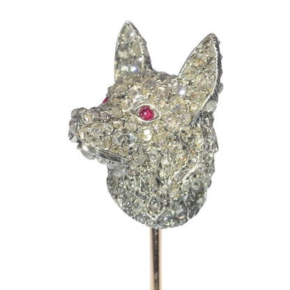 Antique Victorian Diamond Dogs Head Stick Pin
