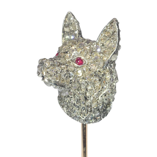 Antique Victorian Diamond Dogs Head Stick Pin