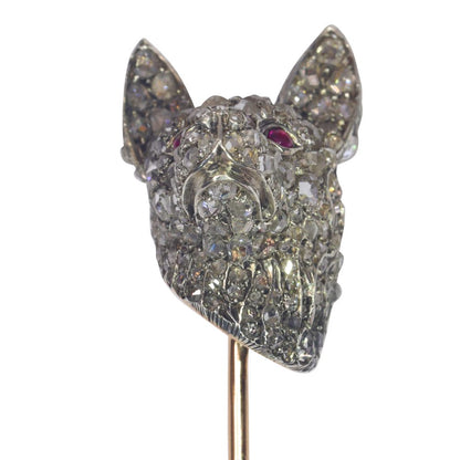 Antique Victorian Diamond Dogs Head Stick Pin