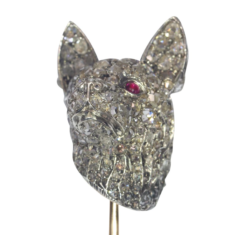Antique Victorian Diamond Dogs Head Stick Pin